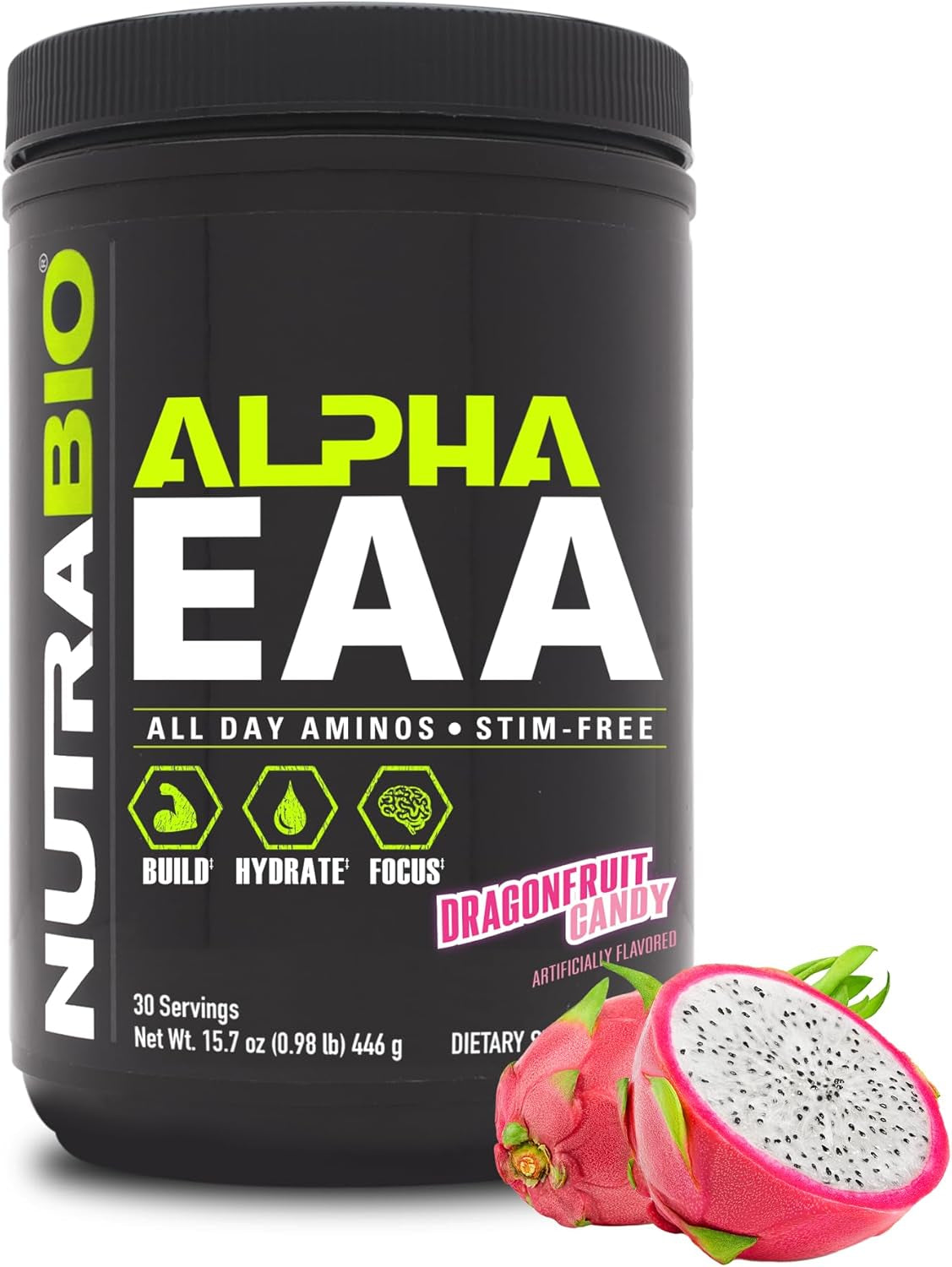 Nutrabio Alpha EAA - All-Day Amino Acids for Muscle Growth and Hydration - Essential Amino Acids with Nootropics & Adaptogens- Full Spectrum EAA BCAA Powder - 30 Servings - Cherry Lime Slush