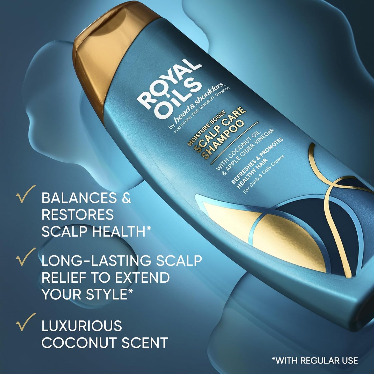 Head & Shoulders Royal Oils Dandruff Shampoo and Conditioner Set, Coconut Oil & Apple Cider Vinegar, Moisture Renewal, Scalp Relief, Curly & Coily Hair, anti Dandruff, 31.4 Fl Oz Each, 2 Pack