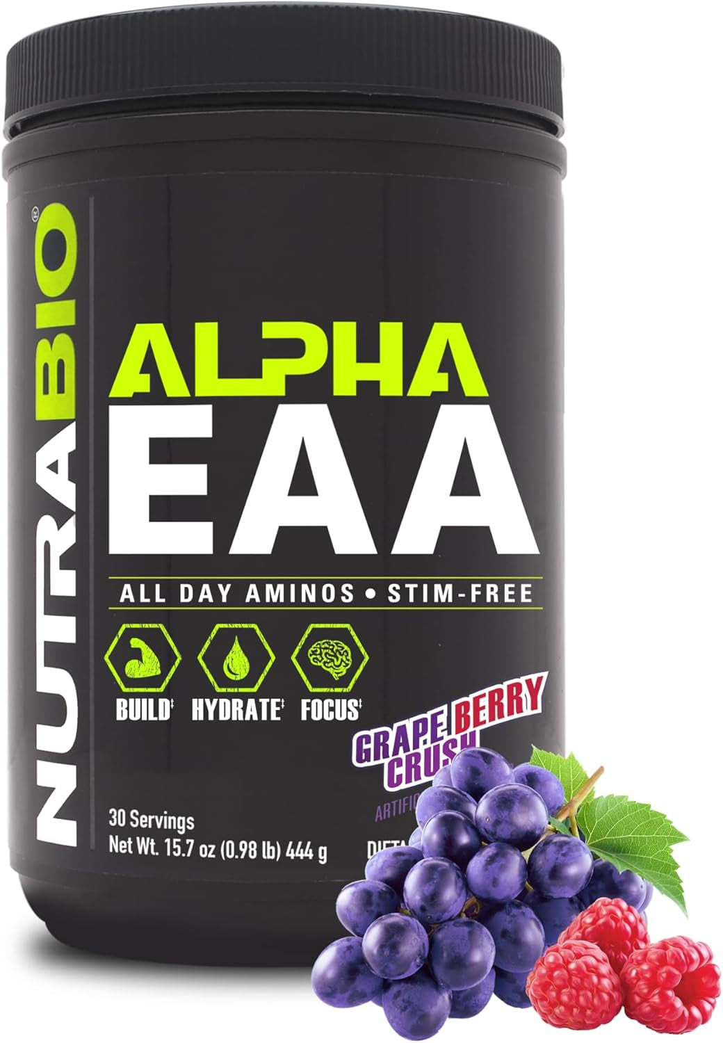 Nutrabio Alpha EAA - All-Day Amino Acids for Muscle Growth and Hydration - Essential Amino Acids with Nootropics & Adaptogens- Full Spectrum EAA BCAA Powder - 30 Servings - Cherry Lime Slush