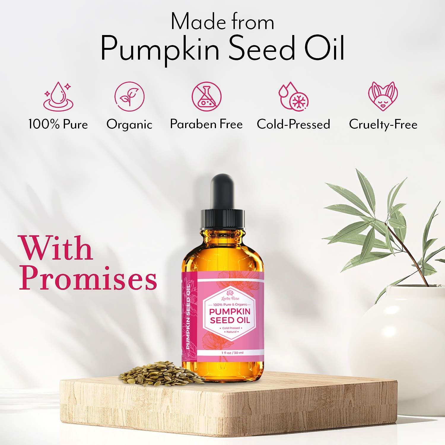 Leven Rose Pumpkin Seed Oil for Hair Growth 2 Oz, 100% Pure Pumpkin Seeds Oil for Skin and Nails - Natural Pumpkin Seed Extract for Moisturizing Scalp, Dry and Rough Skin
