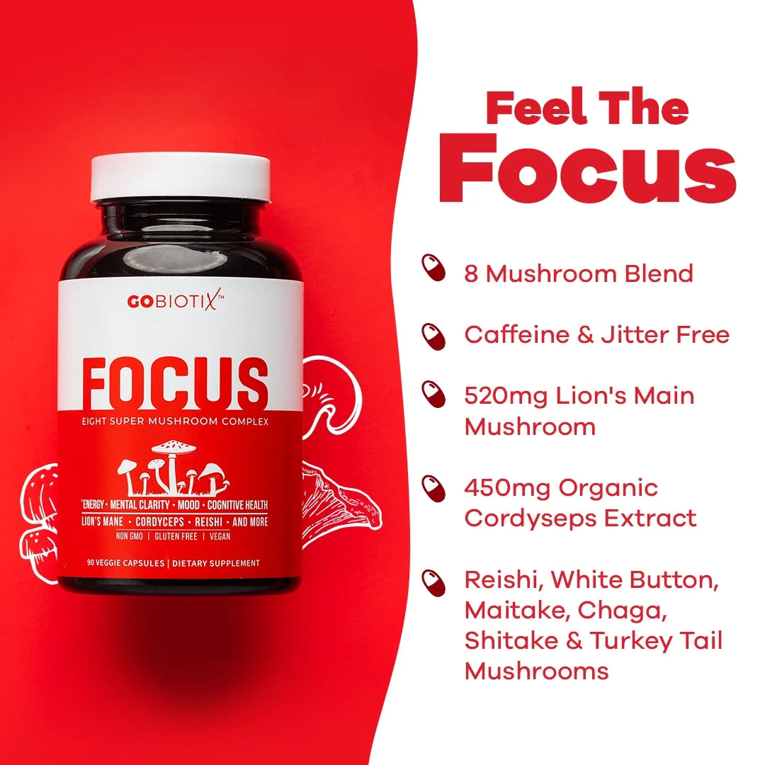 Focus 8 Mushroom Supplement Complex with Lion’S Mane & Reishi for Memory & Immune Support, 90 Ct