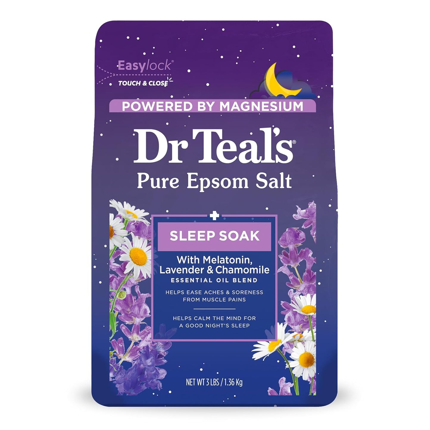 Dr Teal'S Pure Epsom Magnesium Salt Soak, Sleep Blend with Melatonin, Lavender & Essential Oils, 3 Lb (Pack of 4)