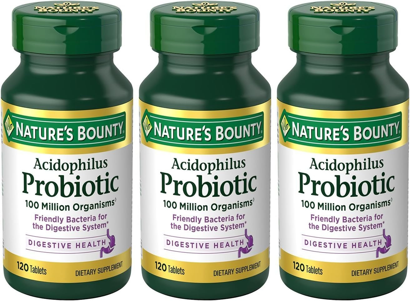 Nature'S Bounty Lactobacillus Acidophilus Probiotic Supplement - Daily Probiotic for Women/Men Digestive Health, 100 Million Organisms, Vegetarian, 1 Serving per Day, 120 Tablets