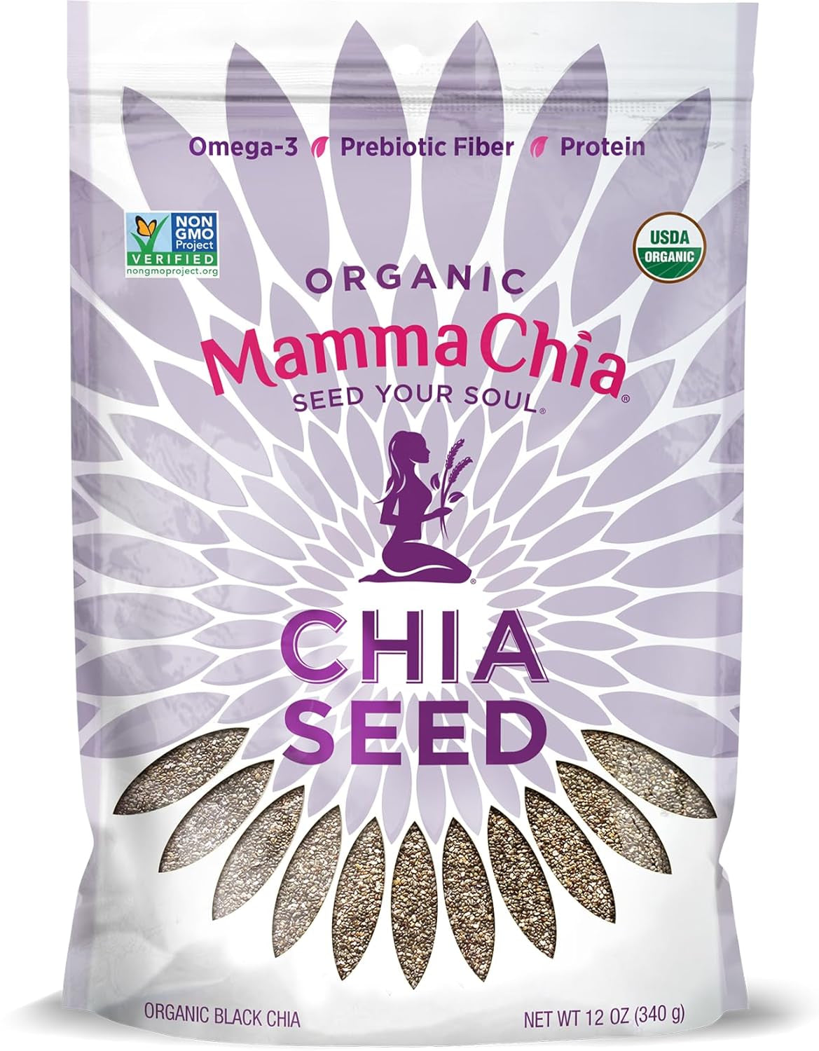 Mamma Chia Organic Seeds, White, 12 Ounce (Pack of 1). USDA Organic, Non-Gmo, Vegan, Gluten Free, and Kosher.