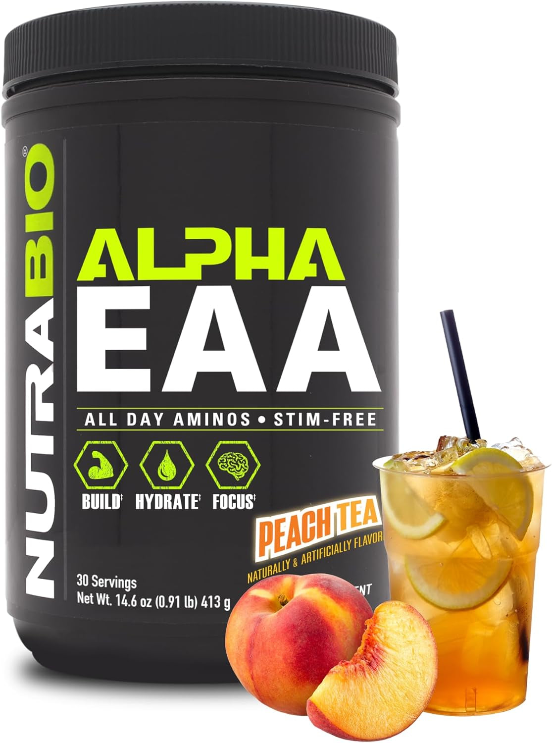 Nutrabio Alpha EAA - All-Day Amino Acids for Muscle Growth and Hydration - Essential Amino Acids with Nootropics & Adaptogens- Full Spectrum EAA BCAA Powder - 30 Servings - Cherry Lime Slush