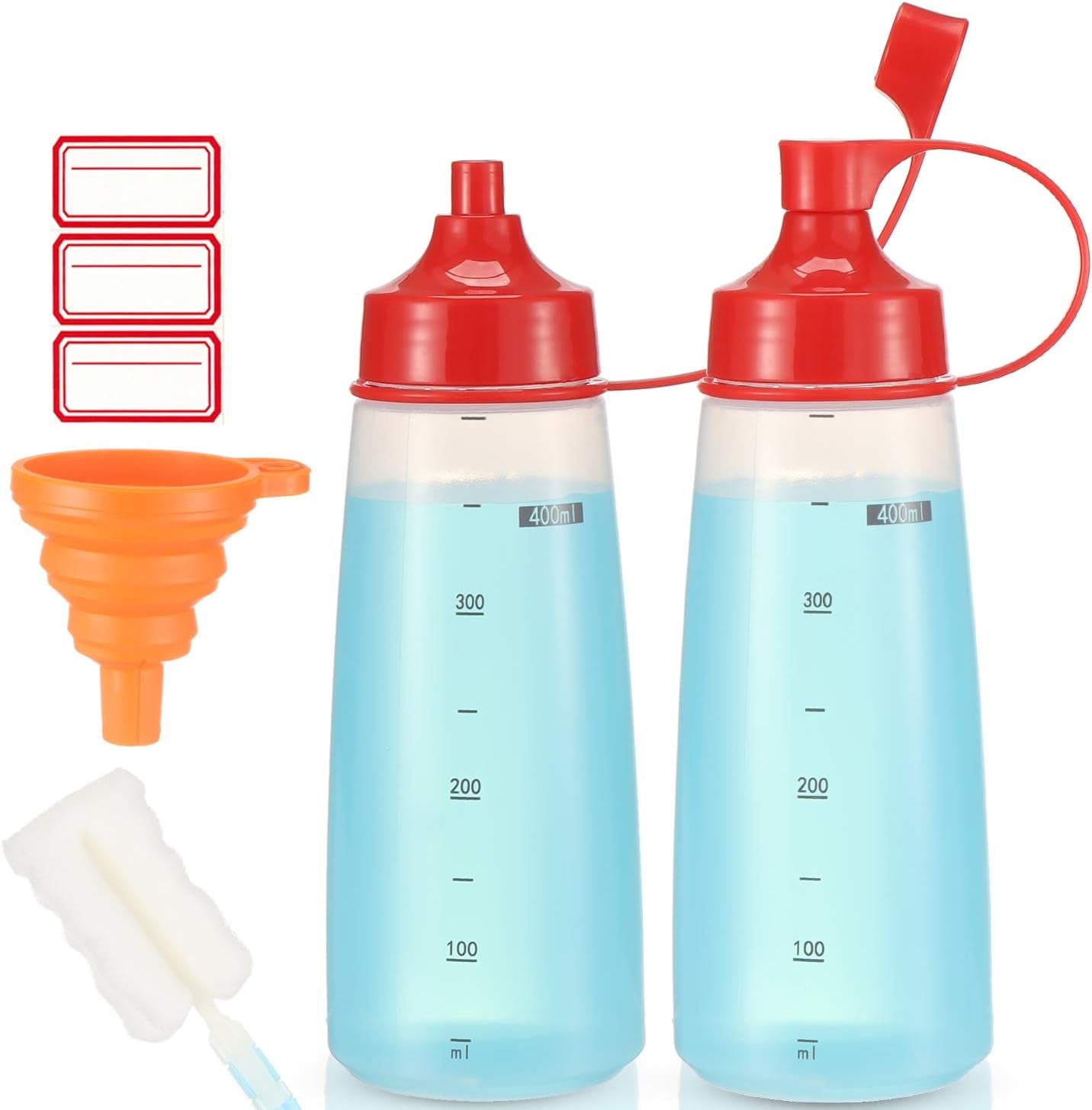 Condiment Squeeze Bottle for Sauces Wide Mouth, Plastic Squeeze Bottles for Condiments, Paint, Ketchup, Mustard, Oil, Resin, Baking, Cake Decorating, Cleaning, BPA Free-Food Grade (10 Oz., 2, Count)