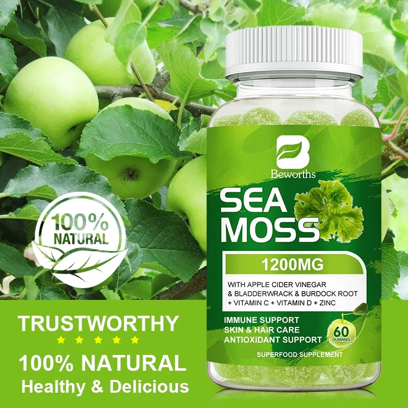 Organic Sea Moss Gummies - Seamoss Supplement for Thyroid, Energy, Immune Support - 60 Vegan Gummies