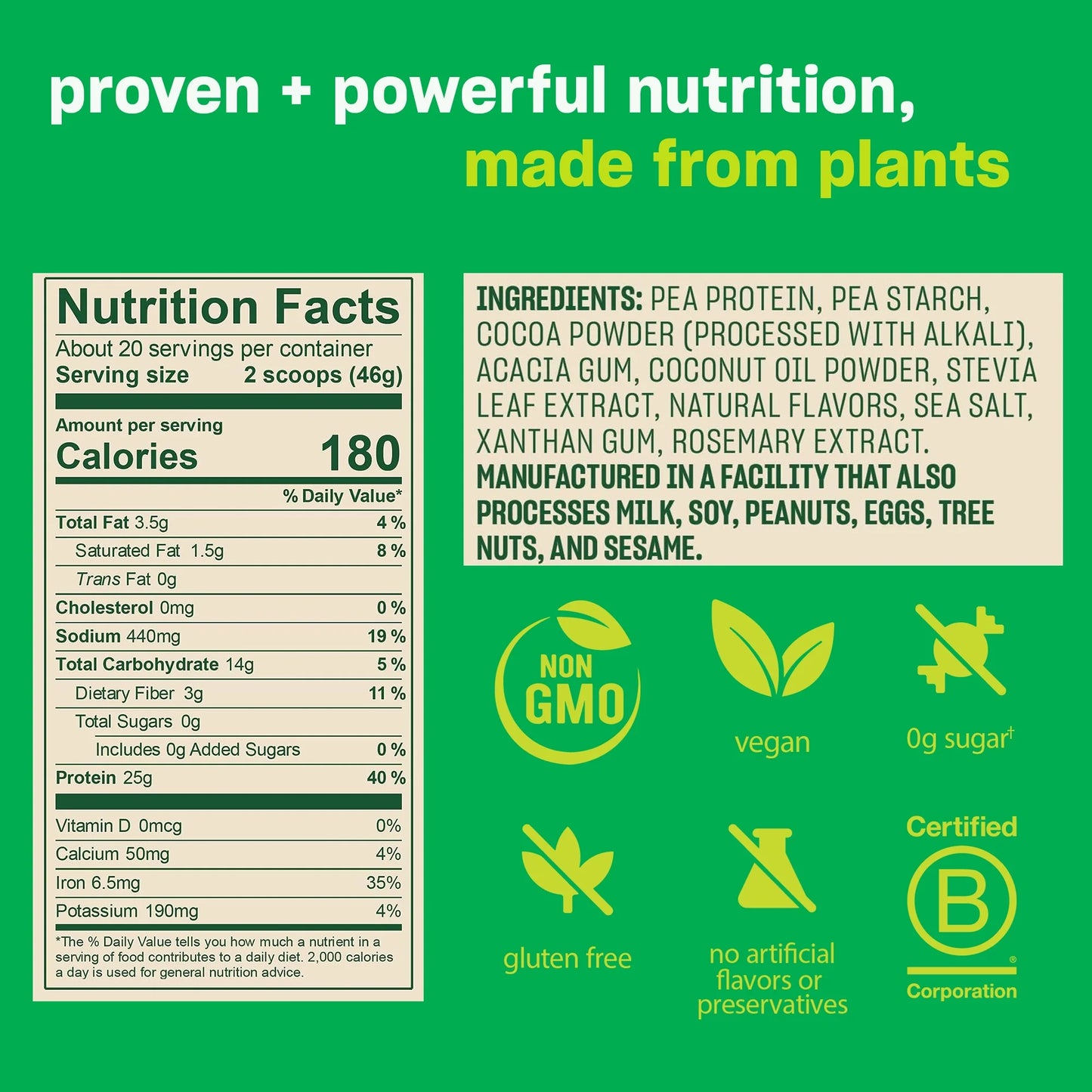 Original Protein Plant-Based Protein Powder, Chocolate, 10 Servings (16.2Oz)