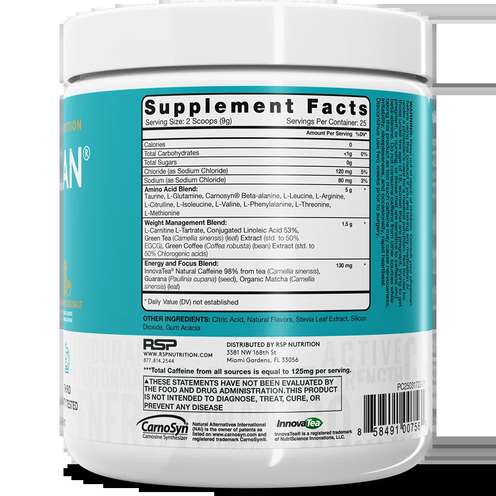 Vegan Aminolean Pre Workout Powder with Bcaas, Natural Amino Energy for Lean Muscle, Pineapple Coconut Flavor, 25 Servings
