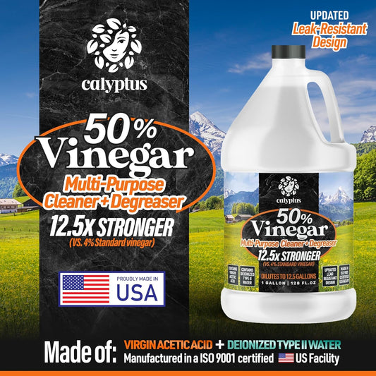 Calyptus 50% Pure Concentrated Vinegar | Maximum-Performance (12.5X) Power | Technical Grade | Dilutes Easily to 5% Acidity (1.5 Cups per Gallon) | Home and Outdoor Cleaning Concentrate | 1 Gallon