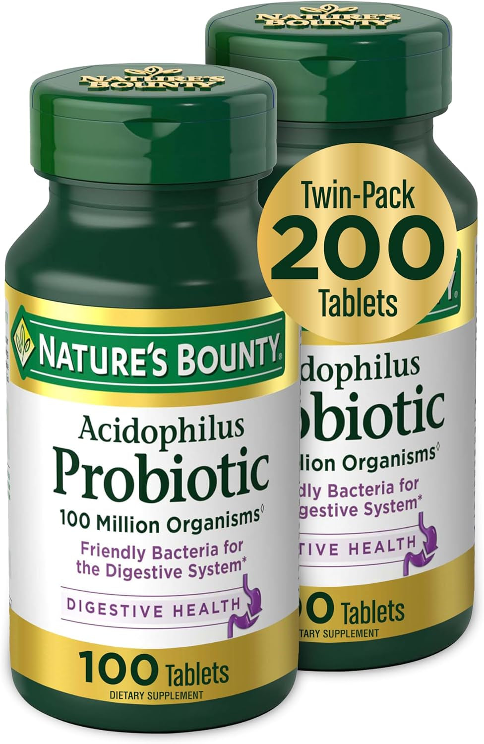 Nature'S Bounty Lactobacillus Acidophilus Probiotic Supplement - Daily Probiotic for Women/Men Digestive Health, 100 Million Organisms, Vegetarian, 1 Serving per Day, 120 Tablets