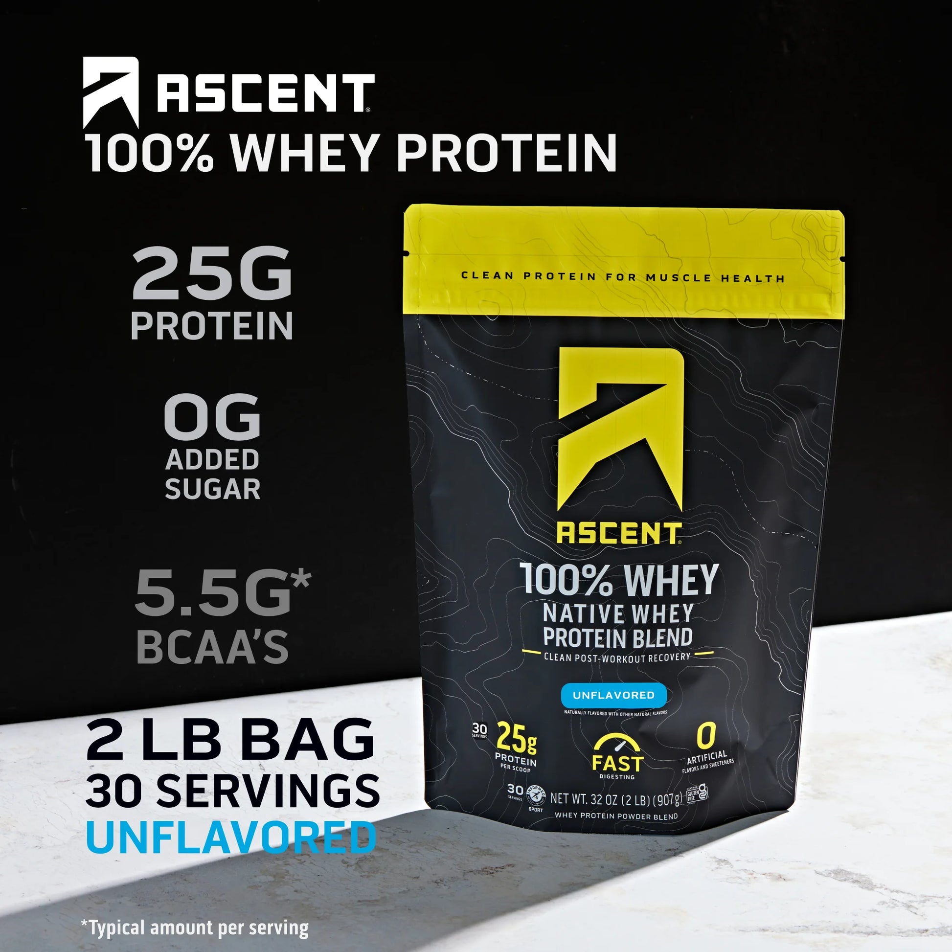 100% Whey Protein Powder - Post Workout Whey Protein Isolate, Zero Artificial Flavors & Sweeteners, Gluten Free, 5.5G BCAA, 2.6G Leucine, Essential Amino Acids, Unflavored 2 Lb