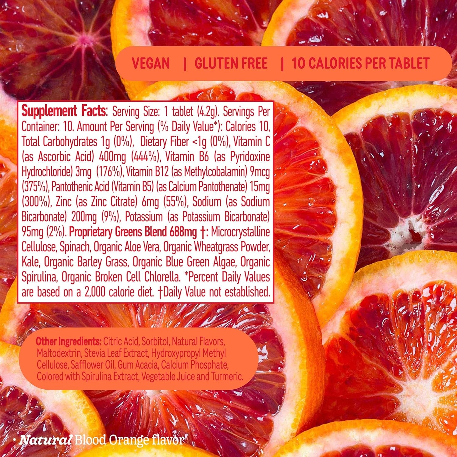 Supergreens Tablets | Super Greens Powder Superfood Tablet, Metabolism Immunity & Focus, Daily Greens Effervescent Tablets, Organic: Aloe Vera, Spirulina, Chlorella, Blood Orange, 60 Servings