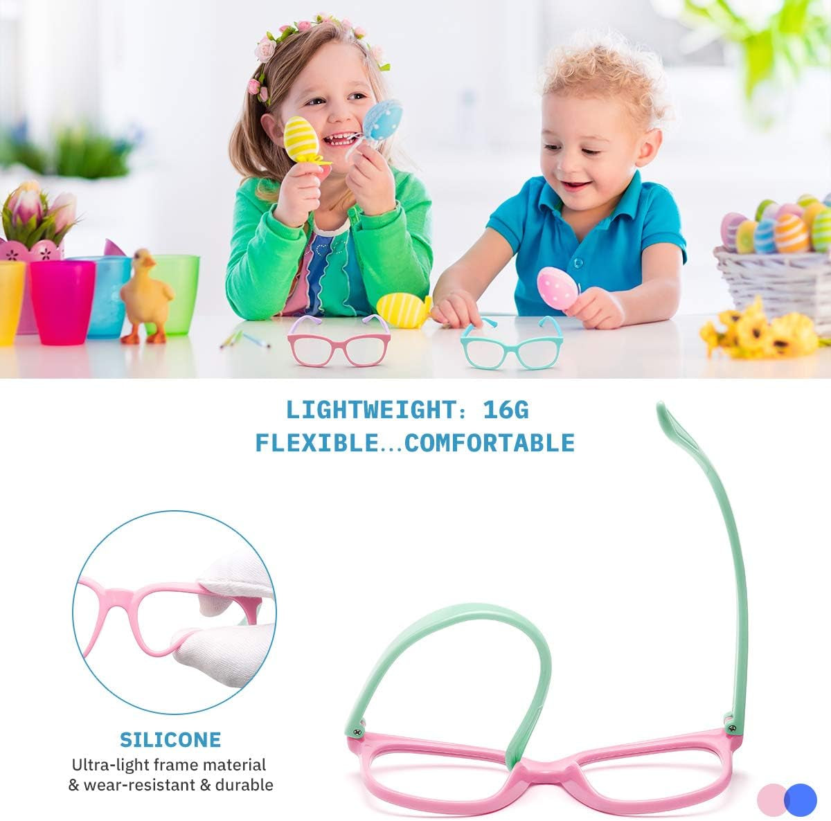 Gaoye 2-Pack Kids Blue Light Glasses Girls & Boys Age 3-15, Computer Gaming Fake Eyeglasses anti Eyestrain