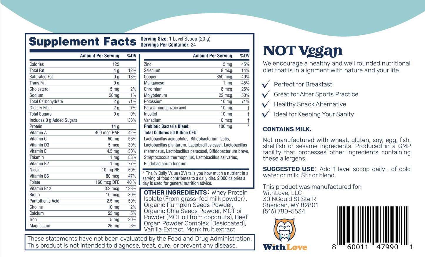 Withlove Kids Protein & Gut Health Powder W/ Multivitamins - Vanilla