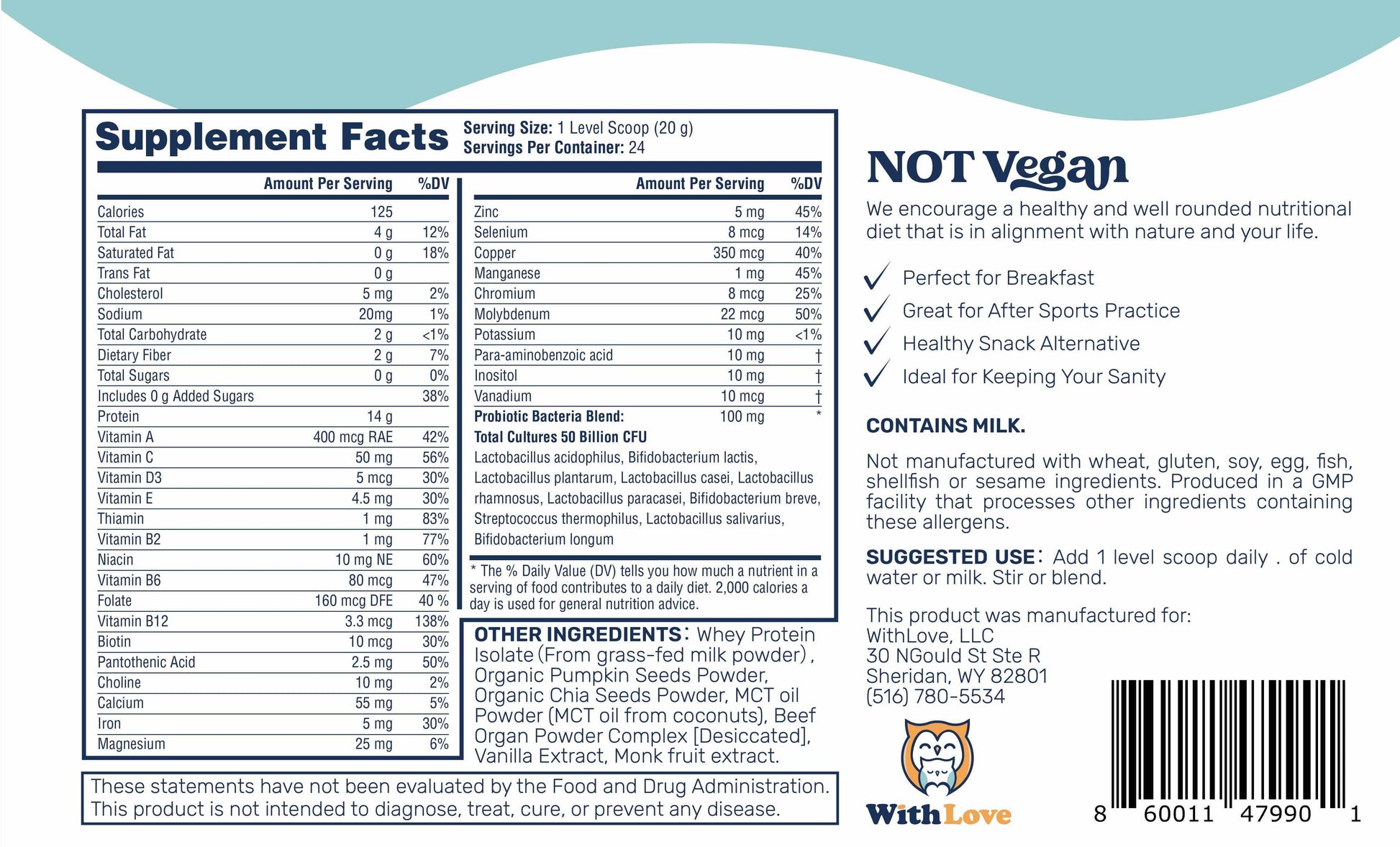 Withlove Kids Protein & Gut Health Powder W/ Multivitamins - Vanilla