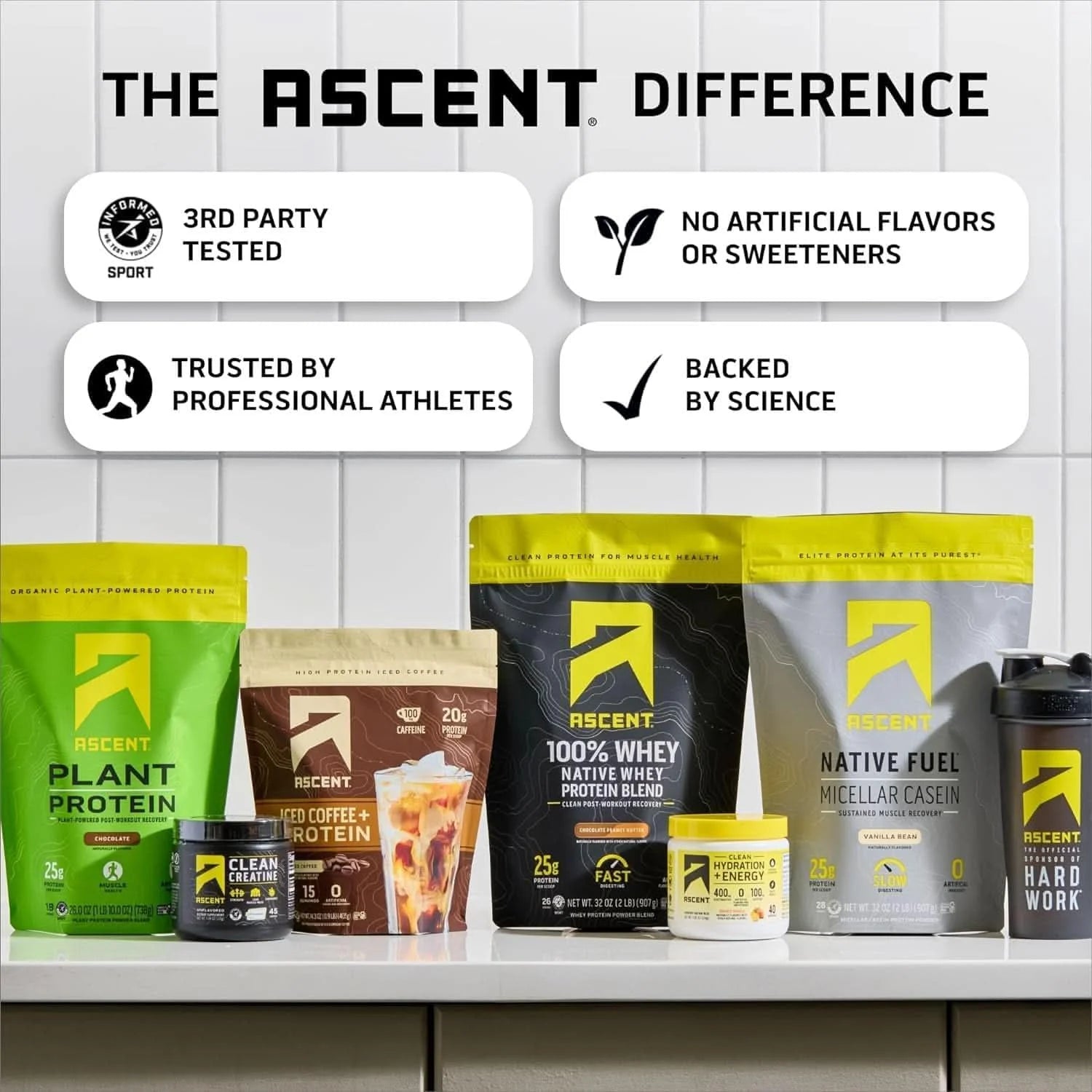 Ascent 100% Whey, Native Whey Protein Powder Blend, Vanilla Bean, 1 Lb