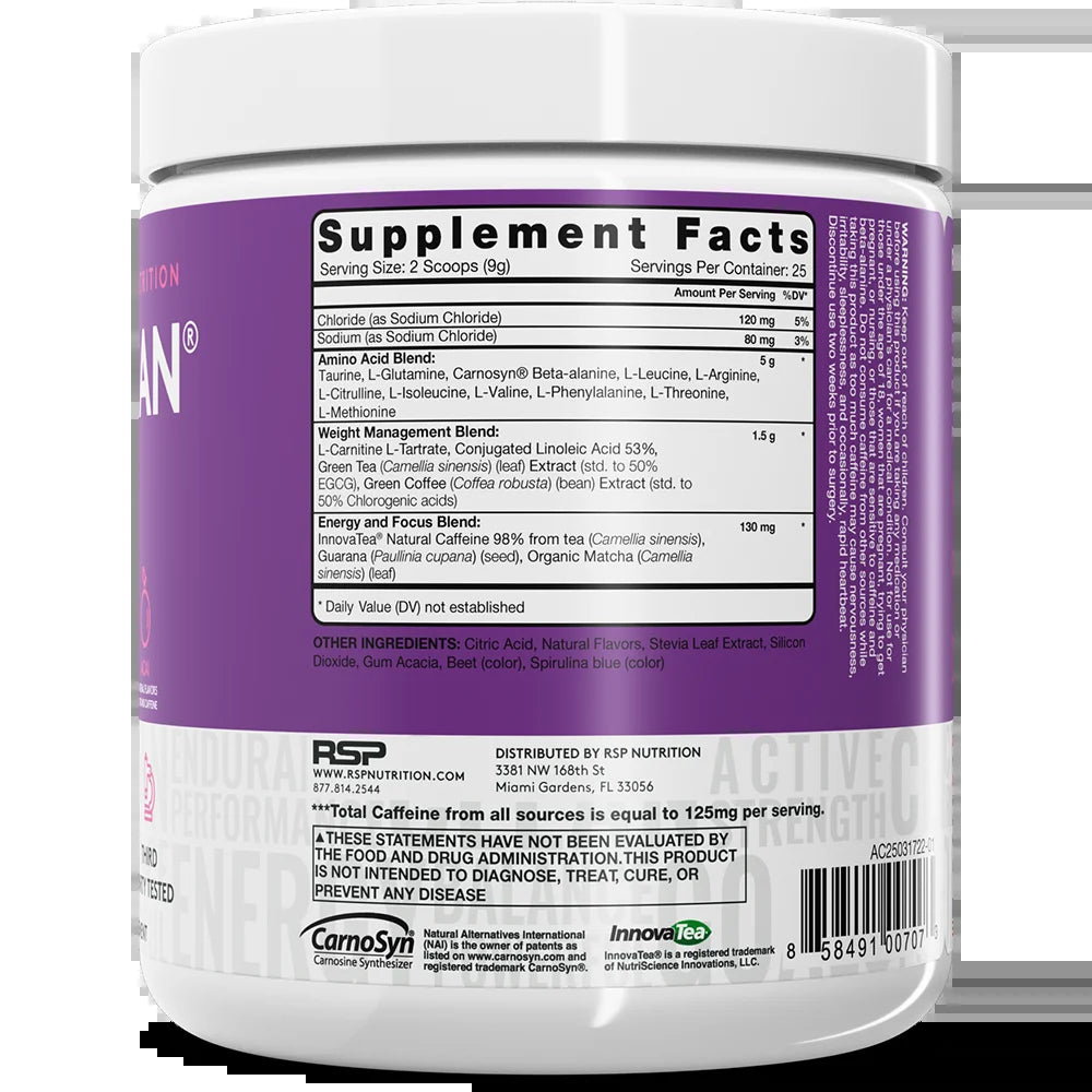 Vegan Aminolean Pre Workout Powder with Bcaas, Natural Amino Energy for Lean Muscle, Acai Flavor, 25 Servings