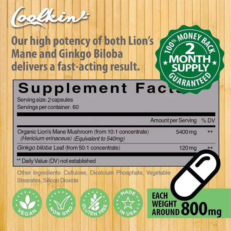 Lion'S Mane Mushroom Capsules - Enhance the Immune System, Improve Memory, Protect Brain Nerves, Relieve Stress