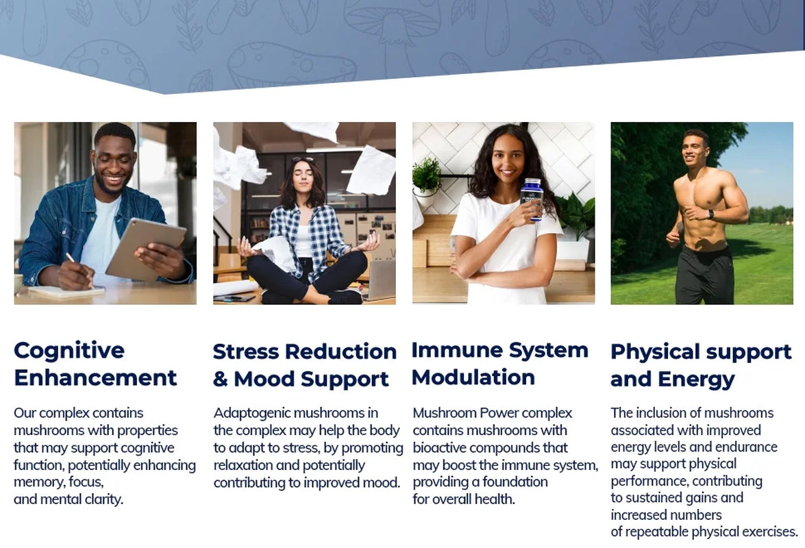 Mushroom Power Complex 10-In-1 Nootropic Dietary Supplement for Gut Microbiome, Focus, Energy & Vitality - 60 Capsules