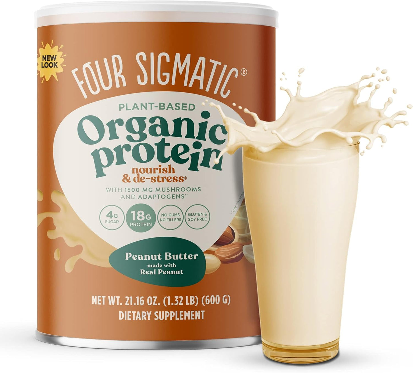 Four Sigmatic Organic Plant-Based Protein Powder Unflavored Protein with Lion’S Mane, Chaga, Cordyceps and More | Clean Vegan Protein Elevated for Brain Function and Immune Support | 16.9 Oz