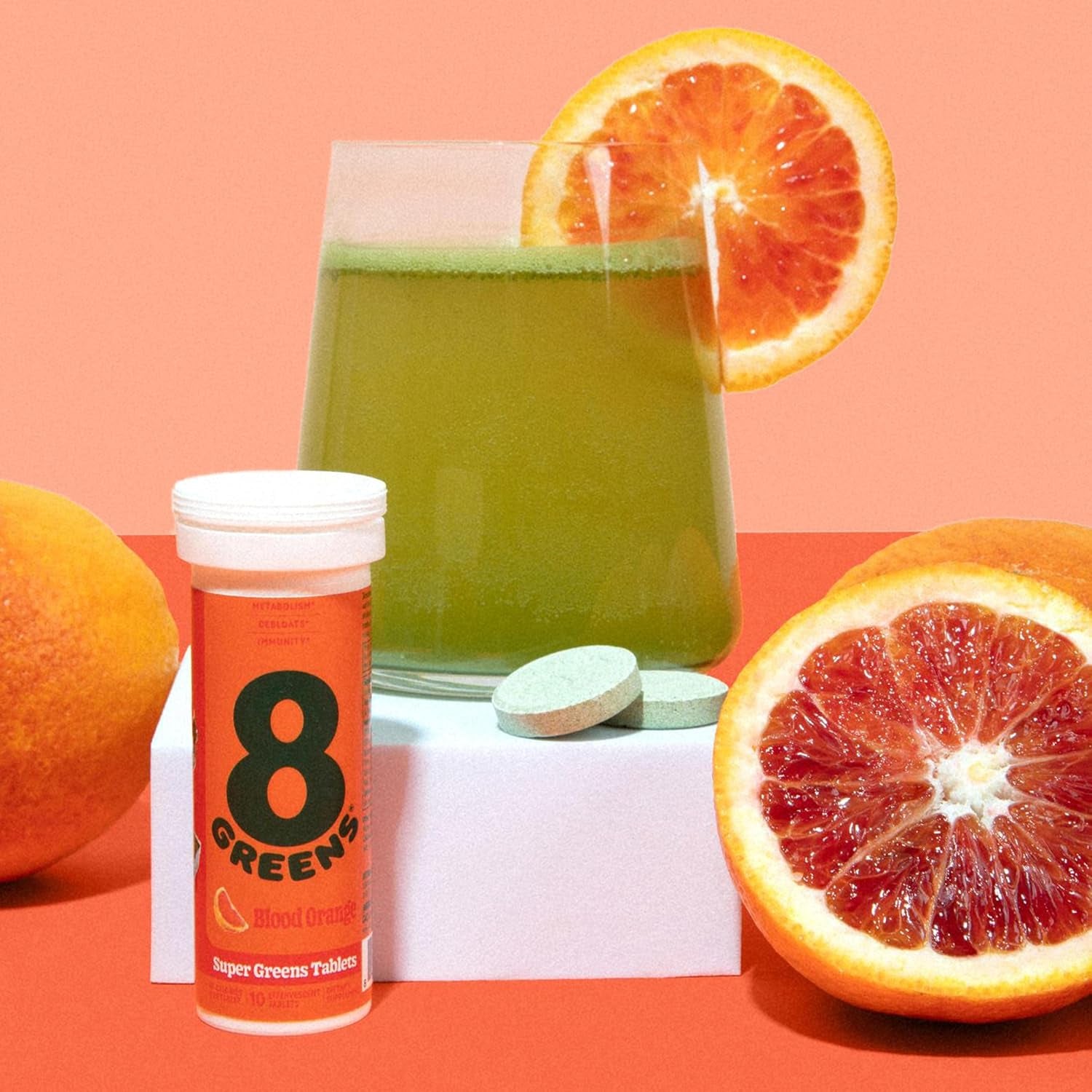 Supergreens Tablets | Super Greens Powder Superfood Tablet, Metabolism Immunity & Focus, Daily Greens Effervescent Tablets, Organic: Aloe Vera, Spirulina, Chlorella, Blood Orange, 60 Servings