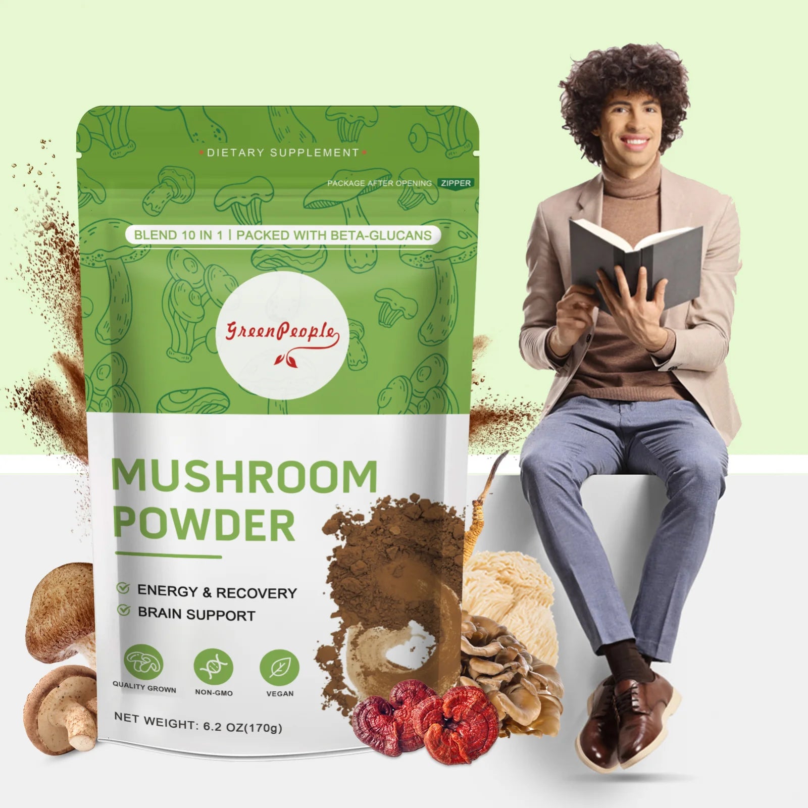 Mushroom Coffee- 10 Mushroom Blend plus Cordycepsour Superfood Powder- 6.2Oz (60 Servings) by