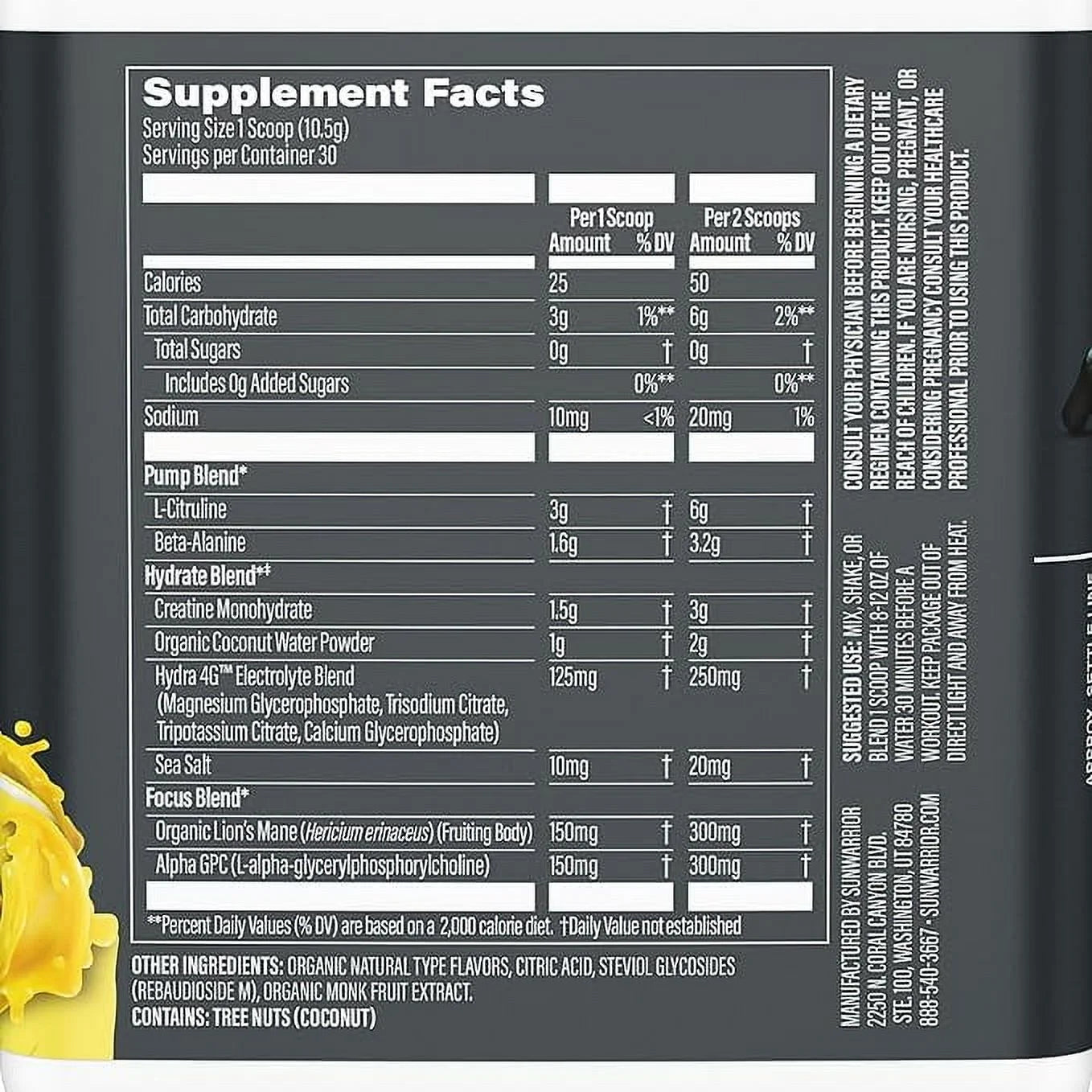 Active Pre-Workout Powder for Men, Caffeine-Free, Yuzu Mango, 11.1 Oz (30 Servings)