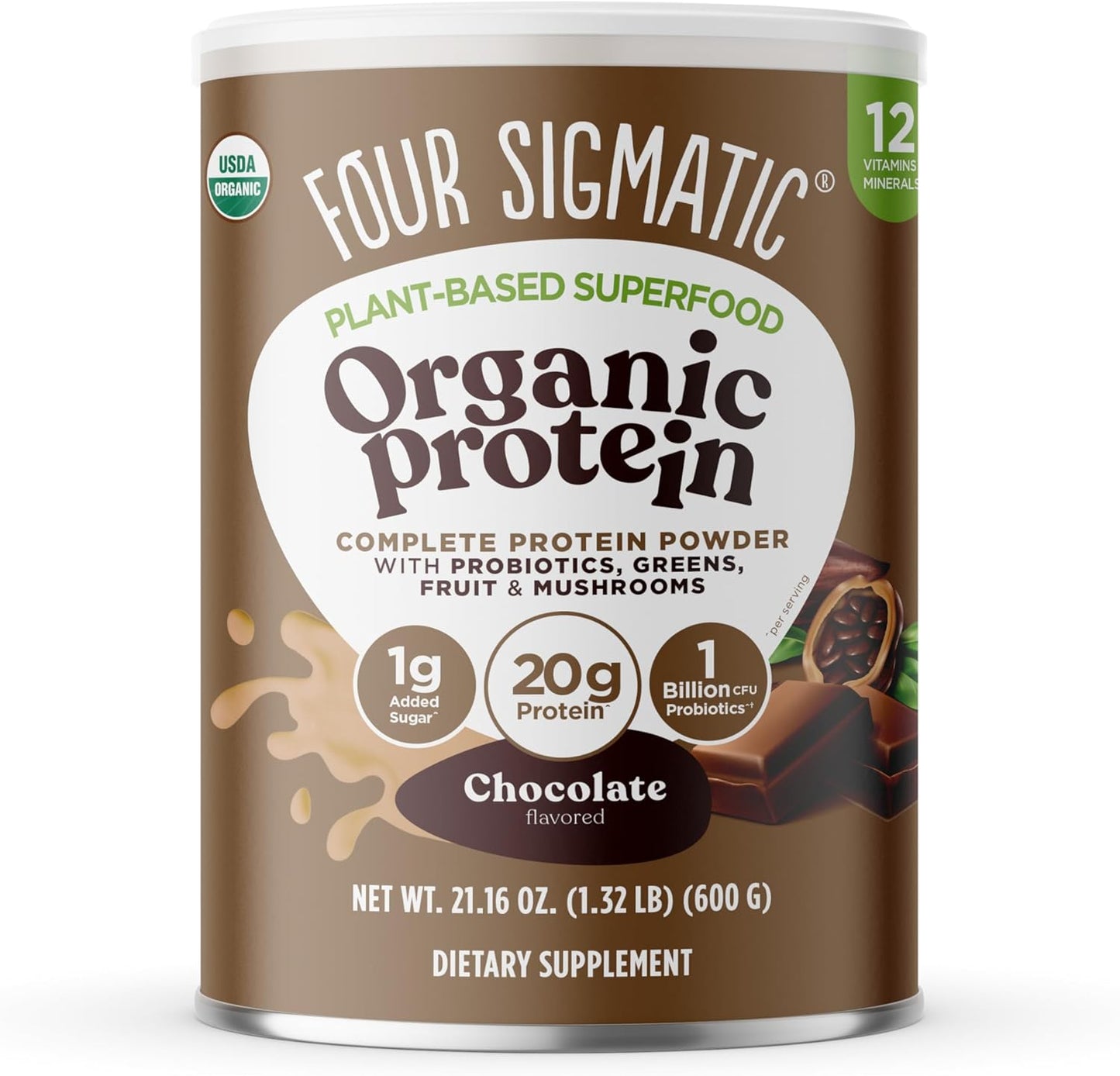 Four Sigmatic Organic Plant-Based Protein Powder Unflavored Protein with Lion’S Mane, Chaga, Cordyceps and More | Clean Vegan Protein Elevated for Brain Function and Immune Support | 16.9 Oz