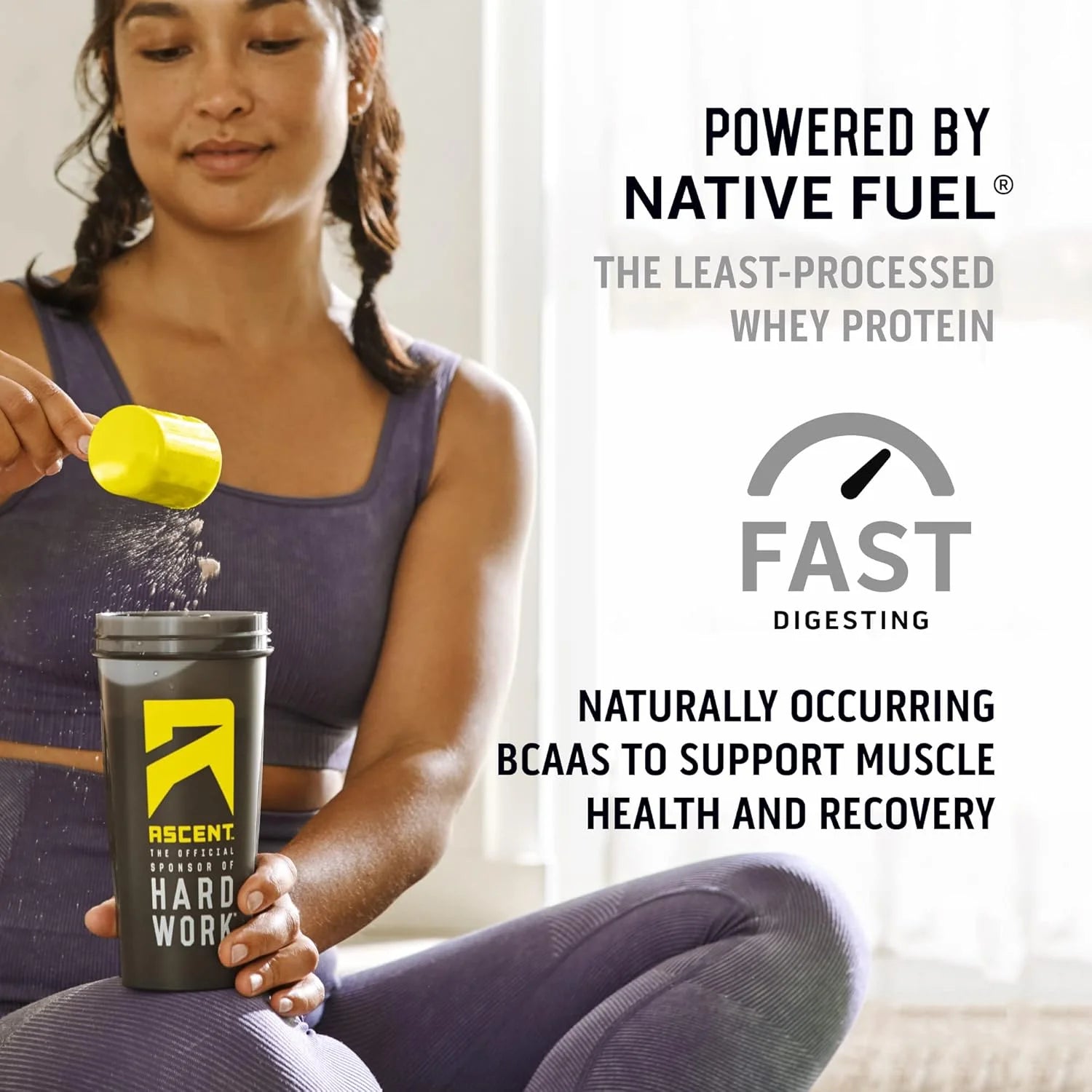 Ascent 100% Whey, Native Whey Protein Powder Blend, Vanilla Bean, 1 Lb