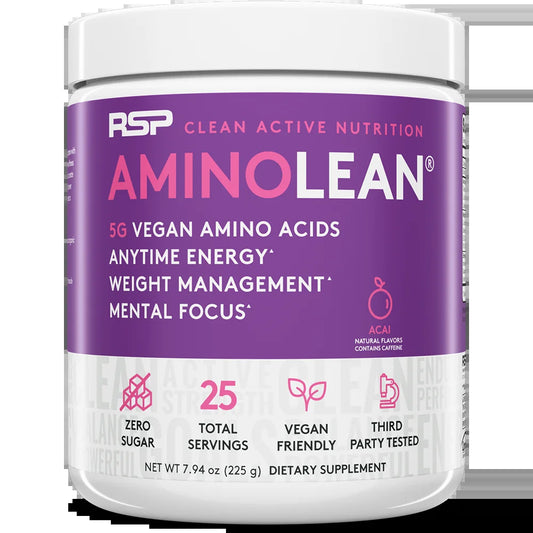 Vegan Aminolean Pre Workout Powder with Bcaas, Natural Amino Energy for Lean Muscle, Acai Flavor, 25 Servings