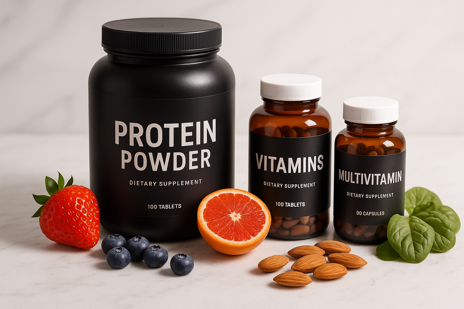 imagen para venta de proteinas y vitaminas que luzca realista y atractiva