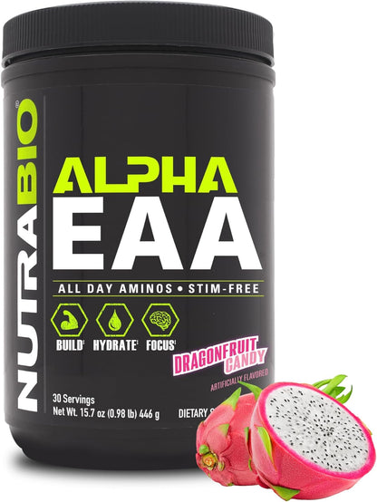 Nutrabio Alpha EAA - All-Day Amino Acids for Muscle Growth and Hydration - Essential Amino Acids with Nootropics & Adaptogens- Full Spectrum EAA BCAA Powder - 30 Servings - Cherry Lime Slush