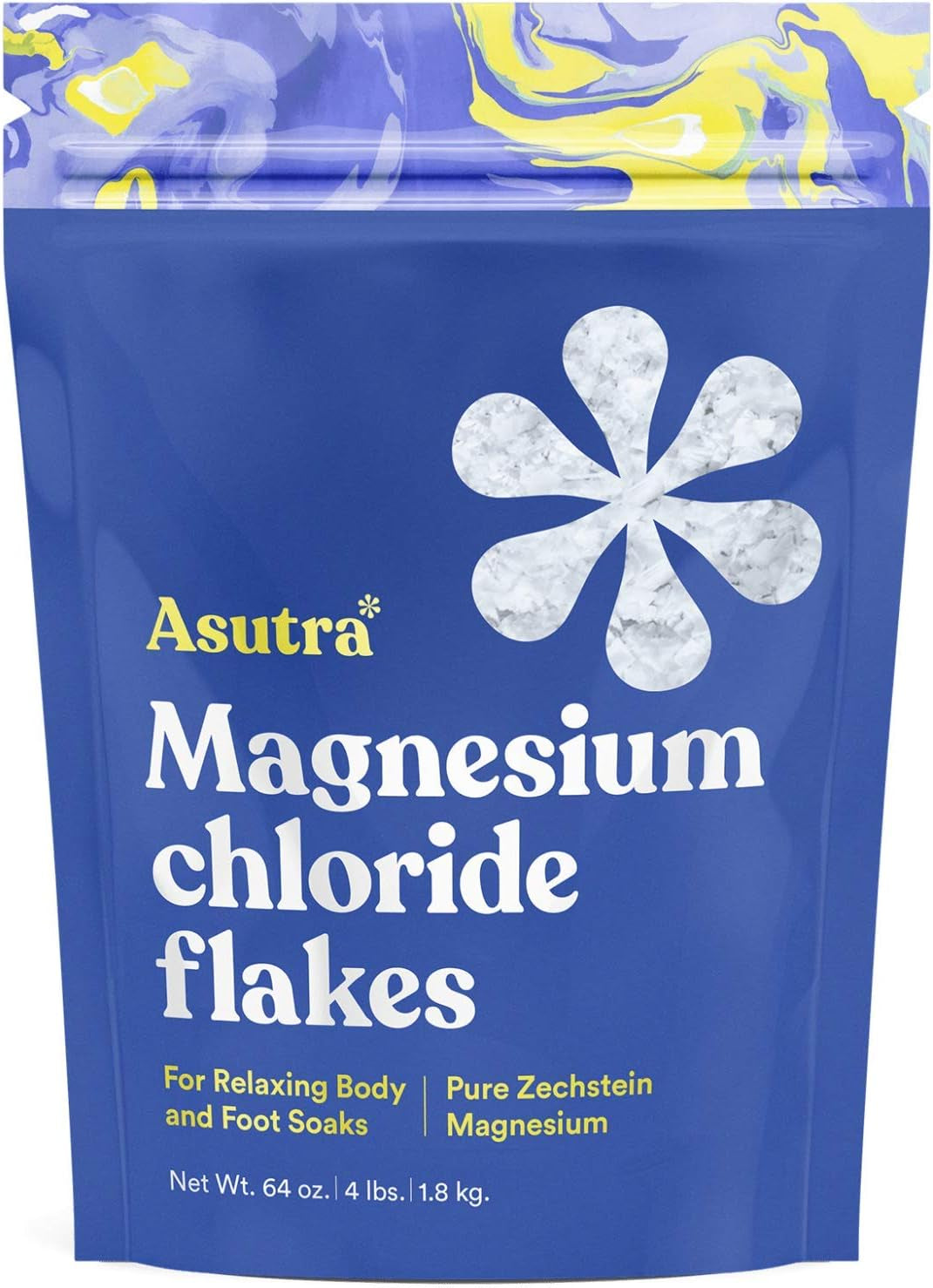 ASUTRA Magnesium Chloride Bath Flakes, 2 Lbs - for Relaxing Foot & Body Soaks, Epsom Salt Alternative, Rapid Absorption