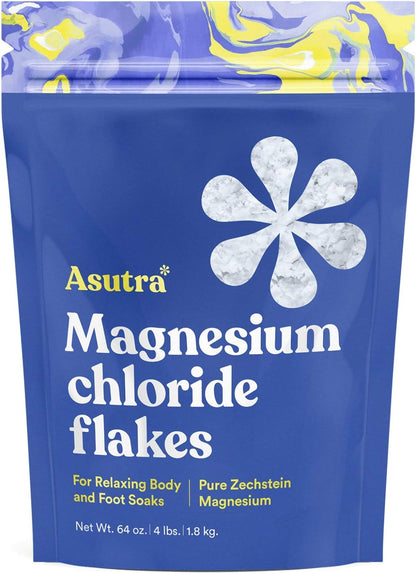 ASUTRA Magnesium Chloride Bath Flakes, 2 Lbs - for Relaxing Foot & Body Soaks, Epsom Salt Alternative, Rapid Absorption