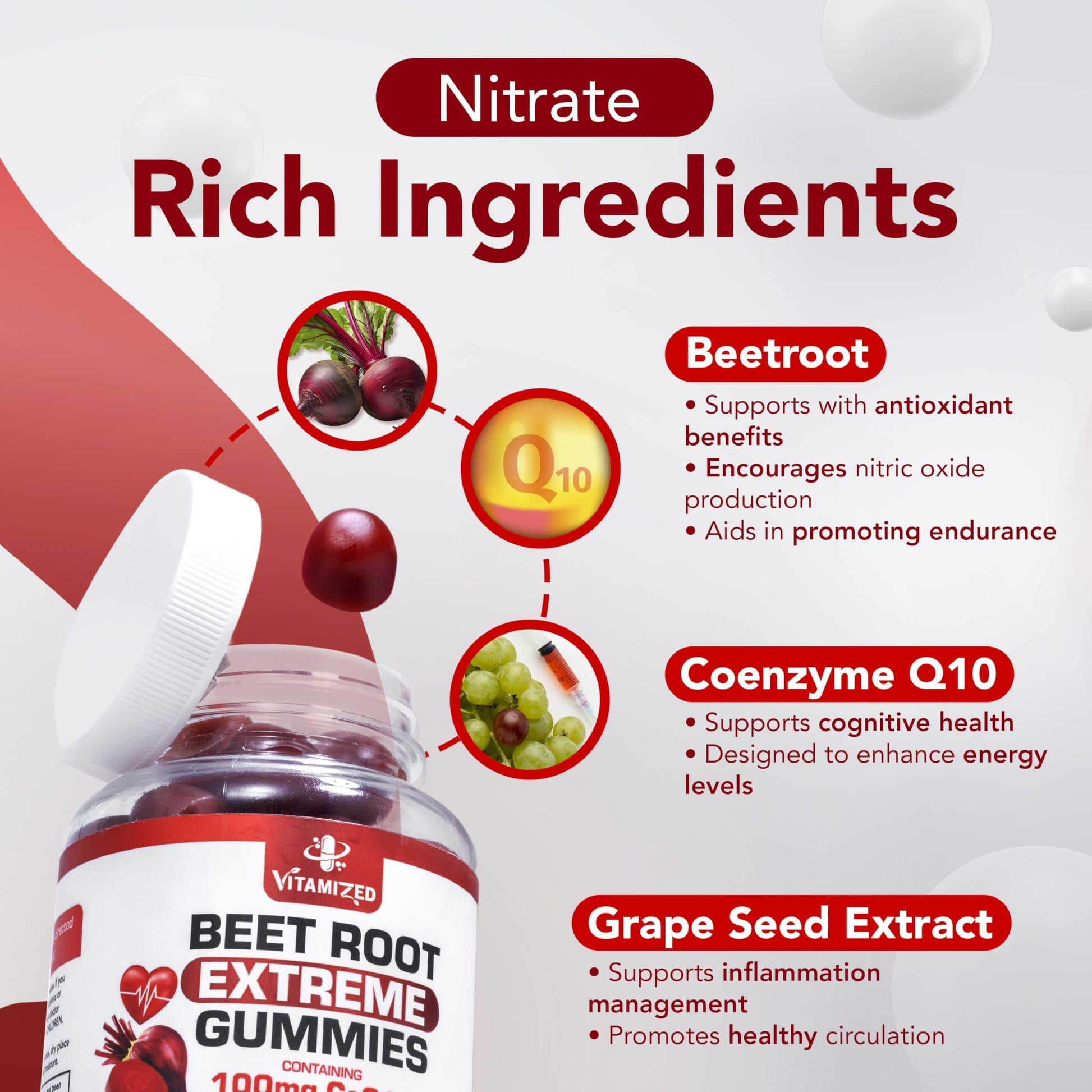 Extreme Beetroot Formula COQ10 100Mg with Grape Seed Extract for Circulation