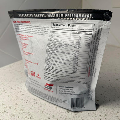 Granite GX Pre Workout Supplement, Sour Power Flavor, Supports Focus, Energy, & Performance with Teacrine, L-Citrulline, Betaine, & A-GPC (20 Servings)