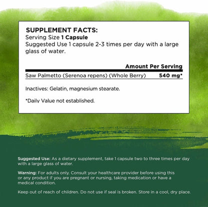 Swanson Saw Palmetto - Herbal Supplement Promoting Male Prostate Health Support - Natural Hair Supplement & Urinary Health Support (540 Mg 250 Capsules)