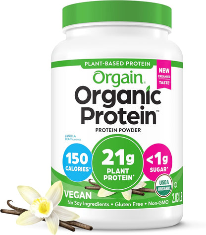 Orgain Organic Vegan Protein Powder, Natural Unsweetened - 21G of Plant Protein, 4G Prebiotic Fiber, Low Net Carbs, No Lactose Ingredients, No Added Sugar, Non-Gmo, for Shakes & Smoothies, 1.59 Lb