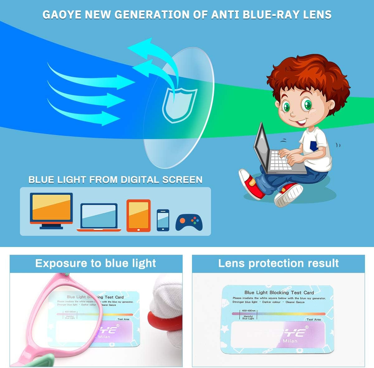 Gaoye 2-Pack Kids Blue Light Glasses Girls & Boys Age 3-15, Computer Gaming Fake Eyeglasses anti Eyestrain