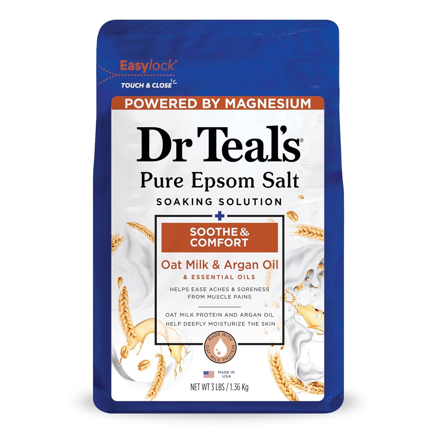 Dr Teal'S Epsom Salt Magnesium Soak, Soothe & Comfort with Oat Milk & Argan Oil, 3 Lbs