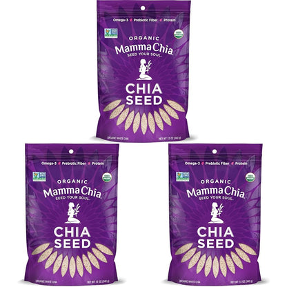 Mamma Chia Organic Seeds, White, 12 Ounce (Pack of 1). USDA Organic, Non-Gmo, Vegan, Gluten Free, and Kosher.