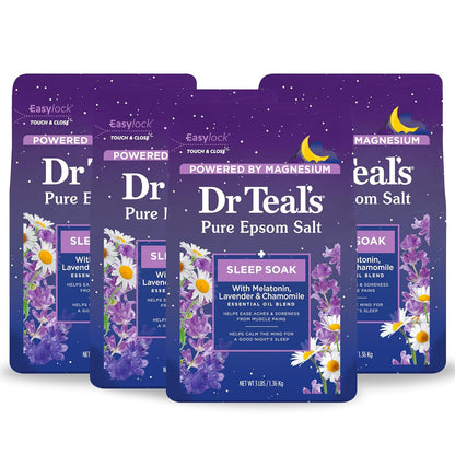 Dr Teal'S Pure Epsom Magnesium Salt Soak, Sleep Blend with Melatonin, Lavender & Essential Oils, 3 Lb (Pack of 4)