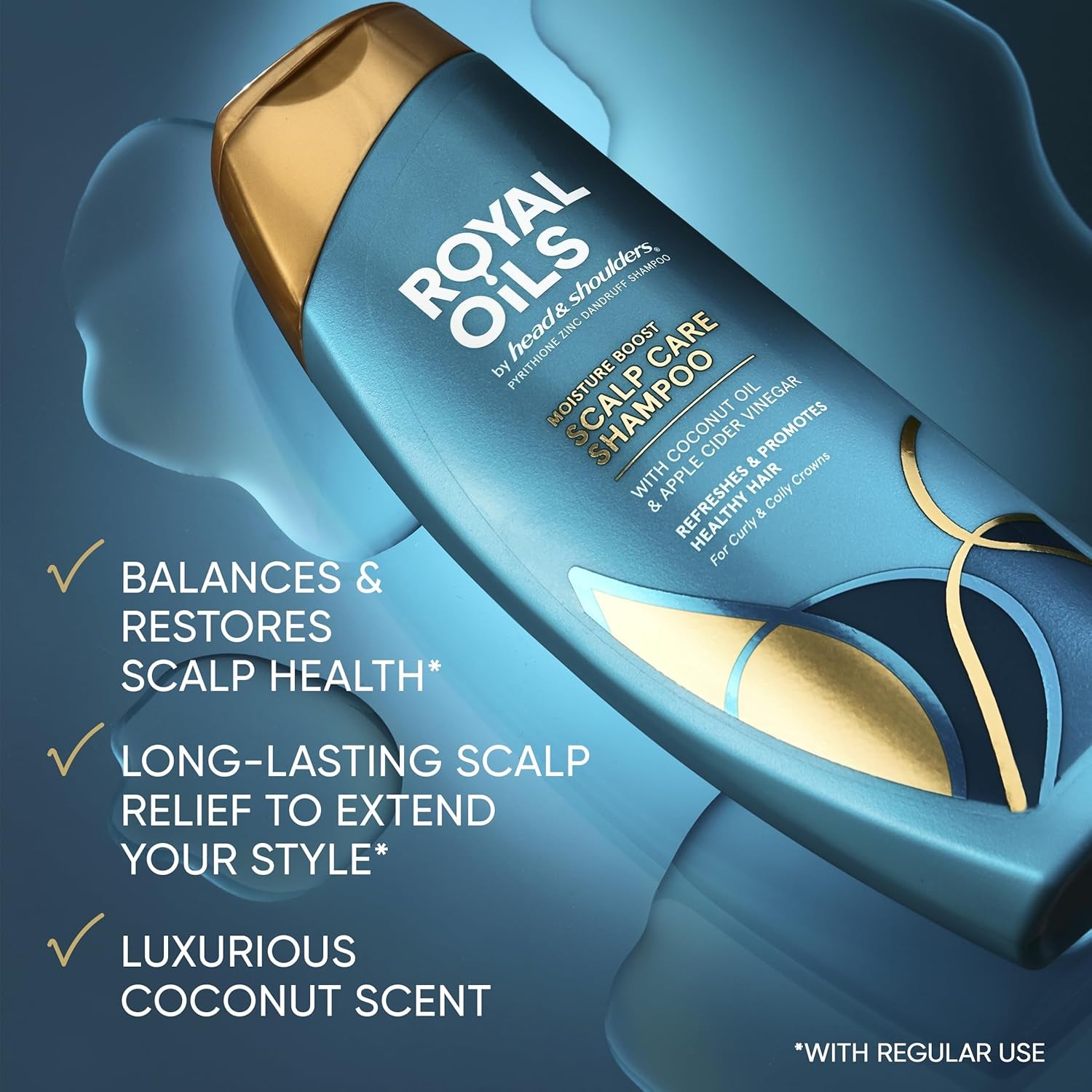 Head & Shoulders Royal Oils Dandruff Shampoo and Conditioner Set, Coconut Oil & Apple Cider Vinegar, Moisture Renewal, Scalp Relief, Curly & Coily Hair, anti Dandruff, 31.4 Fl Oz Each, 2 Pack