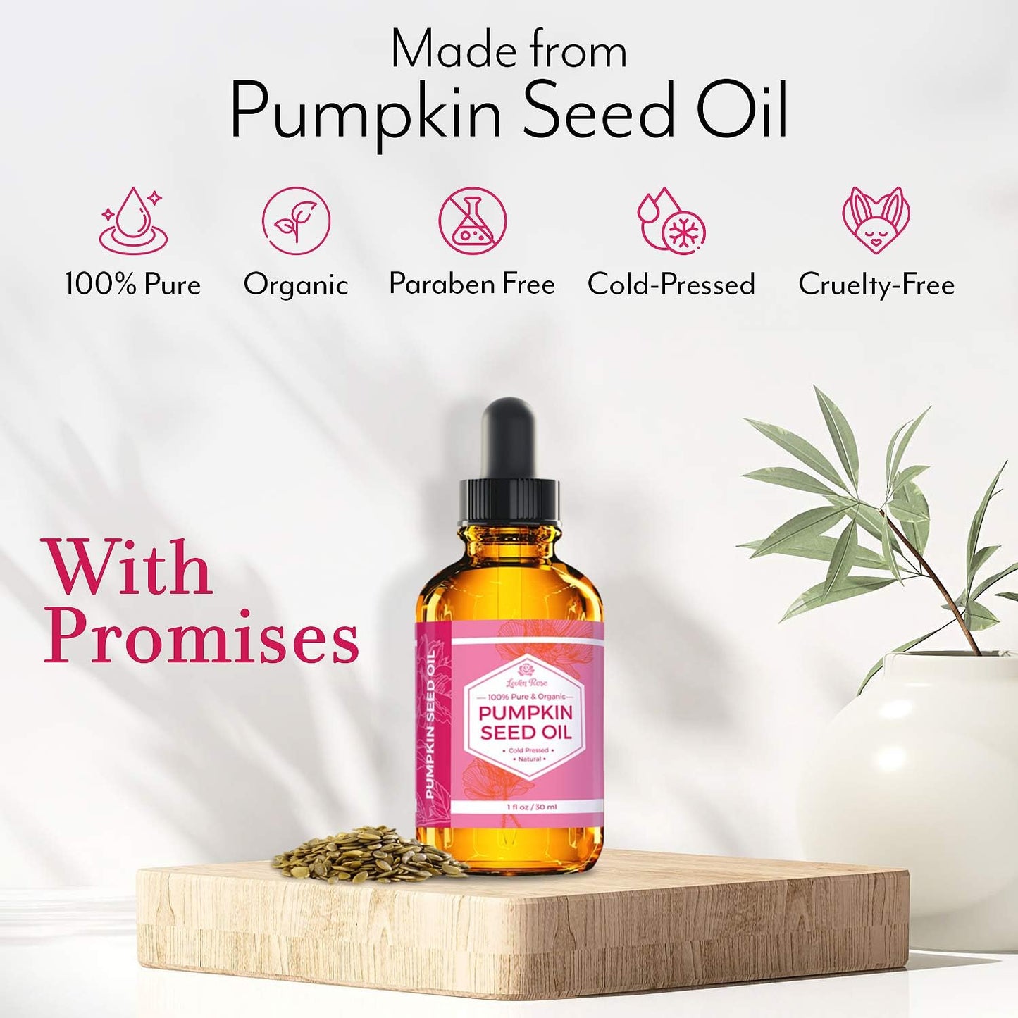 Leven Rose Pumpkin Seed Oil for Hair Growth 2 Oz, 100% Pure Pumpkin Seeds Oil for Skin and Nails - Natural Pumpkin Seed Extract for Moisturizing Scalp, Dry and Rough Skin