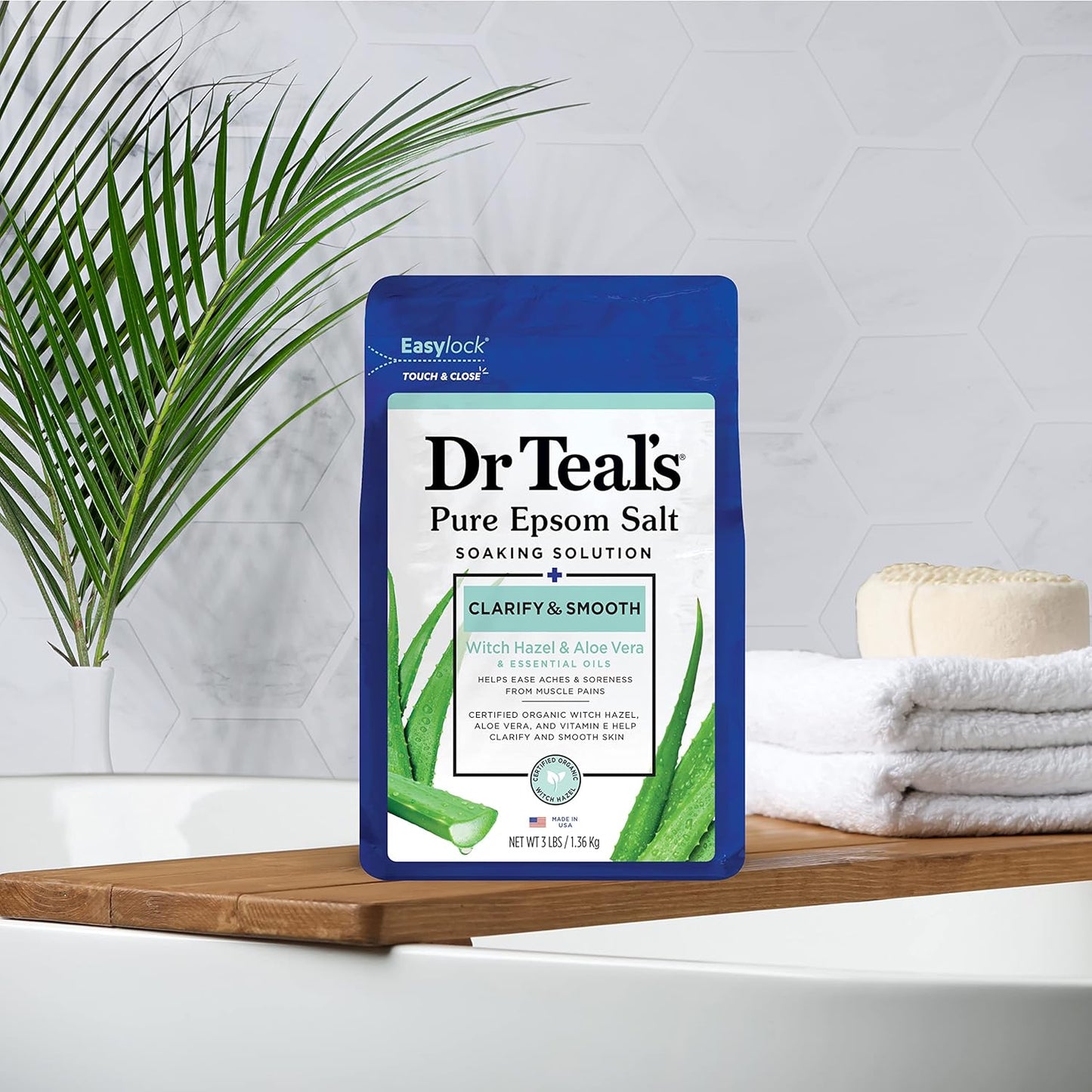 Dr Teal'S Epsom Salt Magnesium Soak, Clarify & Smooth with Witch Hazel & Aloe Vera, 3 Lbs