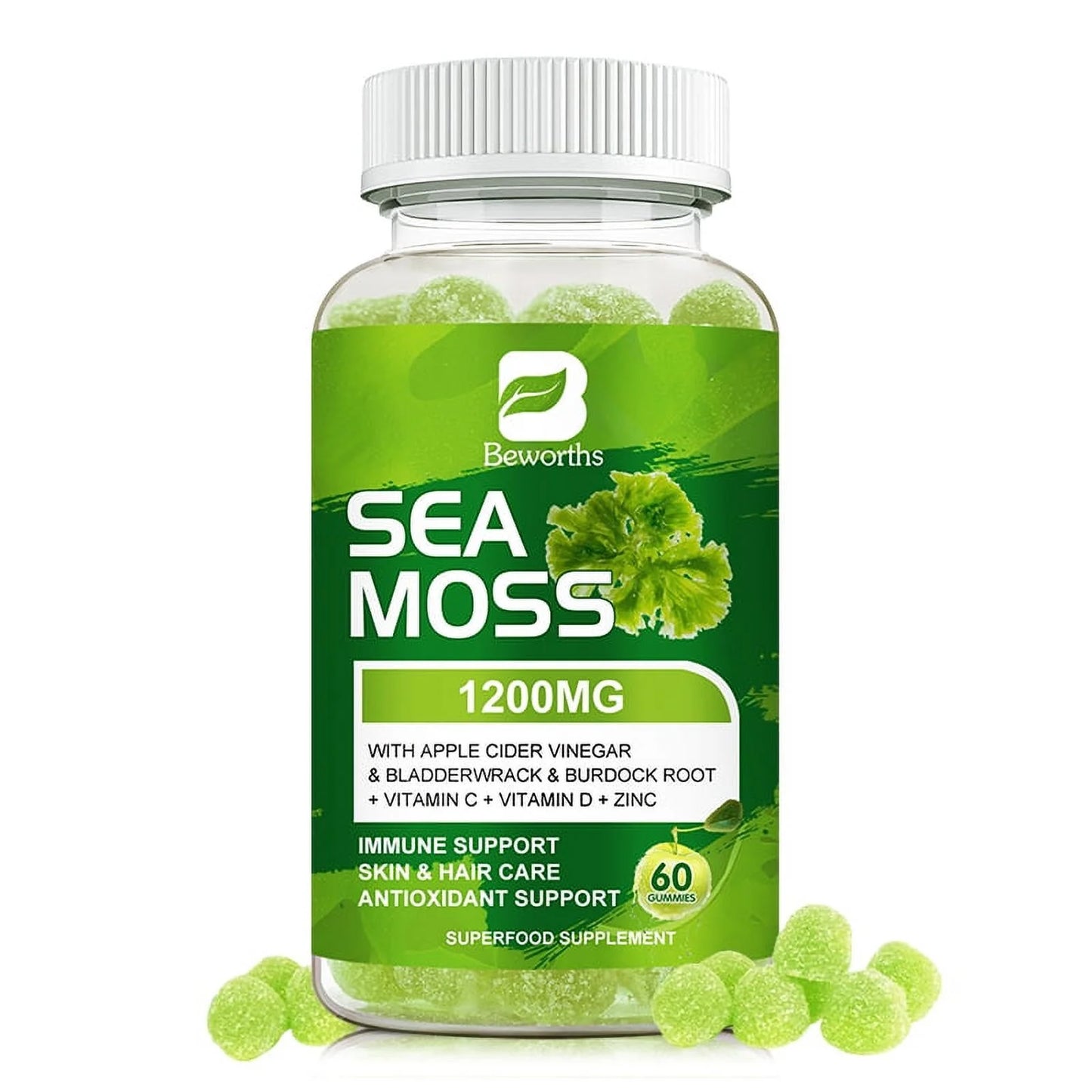Organic Sea Moss Gummies - Seamoss Supplement for Thyroid, Energy, Immune Support - 60 Vegan Gummies