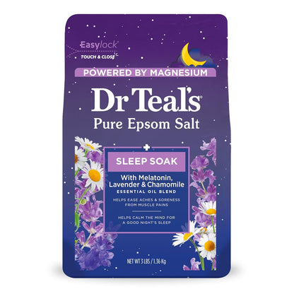 Dr Teal'S Pure Epsom Magnesium Salt Soak, Sleep Blend with Melatonin, Lavender & Essential Oils, 3 Lb (Pack of 4)