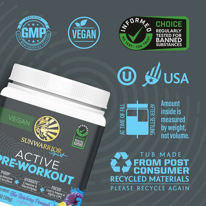 Active Pre-Workout Powder for Men & Women, Raspberry Pineapple, 315G (30 Servings)