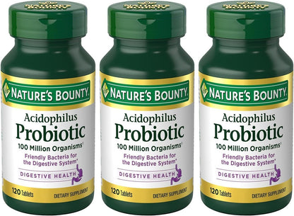 Nature'S Bounty Lactobacillus Acidophilus Probiotic Supplement - Daily Probiotic for Women/Men Digestive Health, 100 Million Organisms, Vegetarian, 1 Serving per Day, 120 Tablets